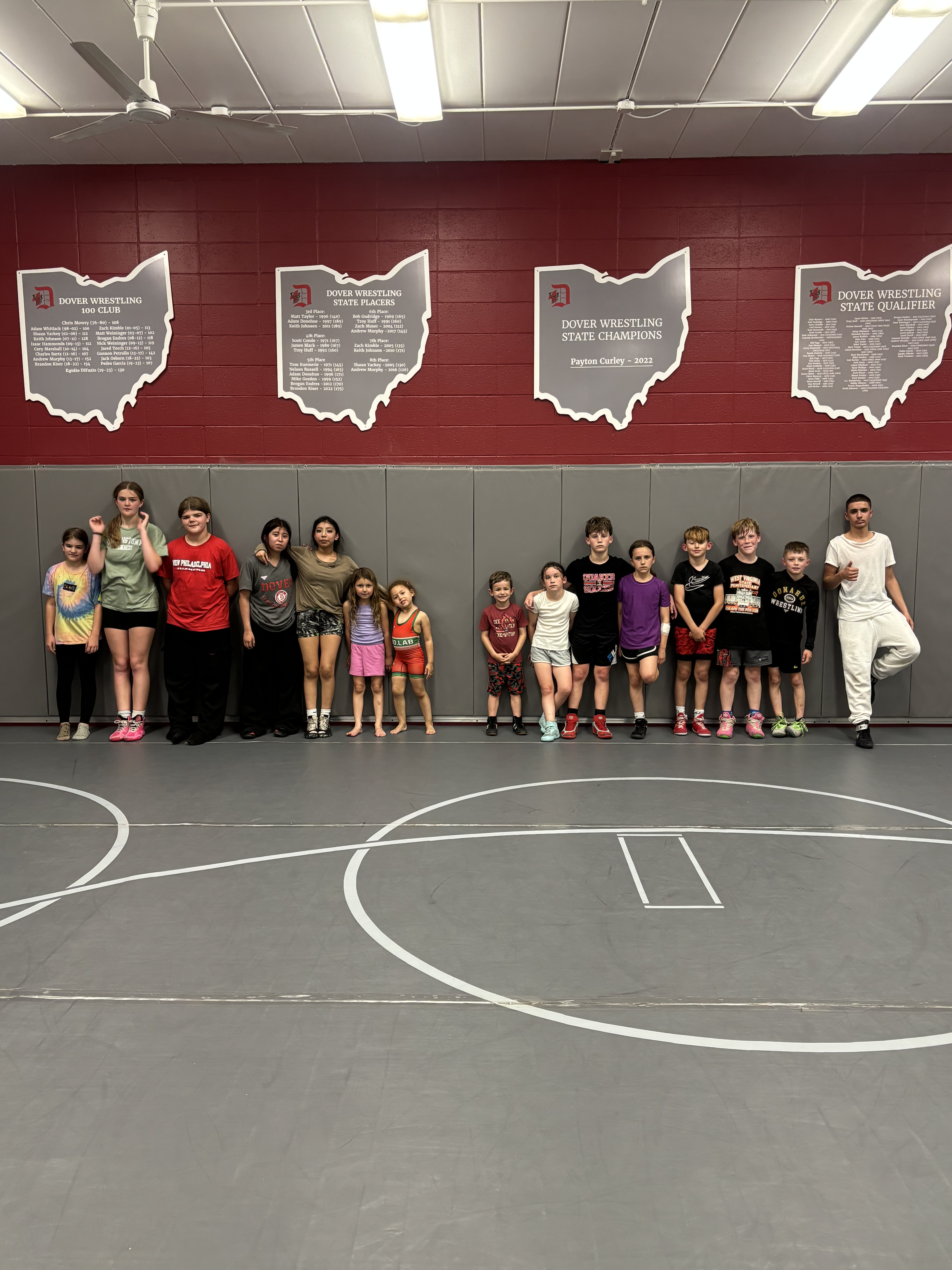 330 LAB wrestlers lined up in a practice room