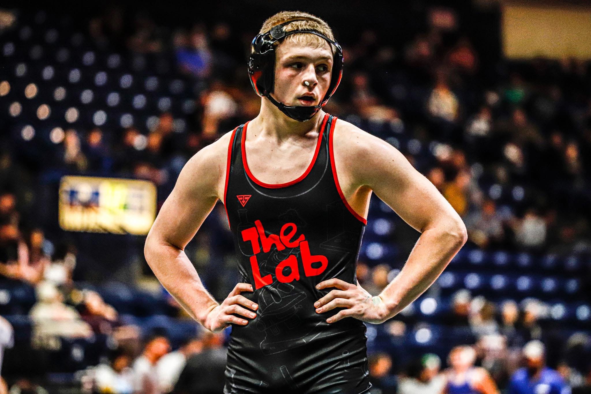 330 LAB wrestler in competition stance